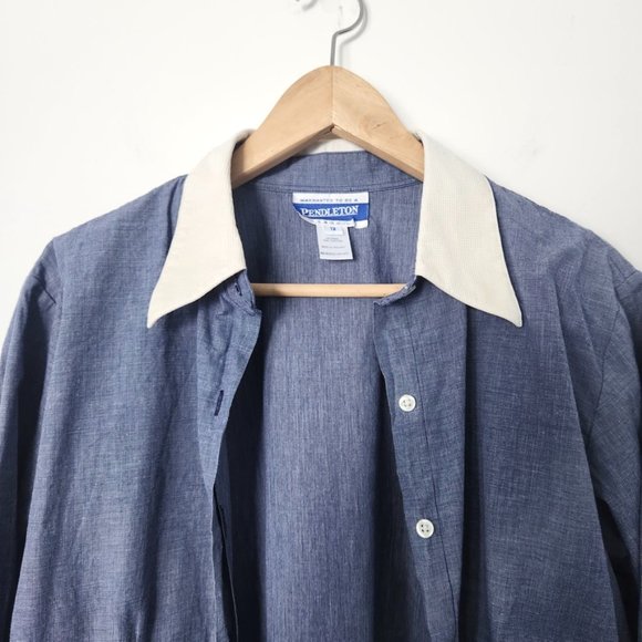 Y2K Pendleton Blue & White Waffle‎ Weave Button Down Shirt Women's Size 12 - Picture 2 of 13